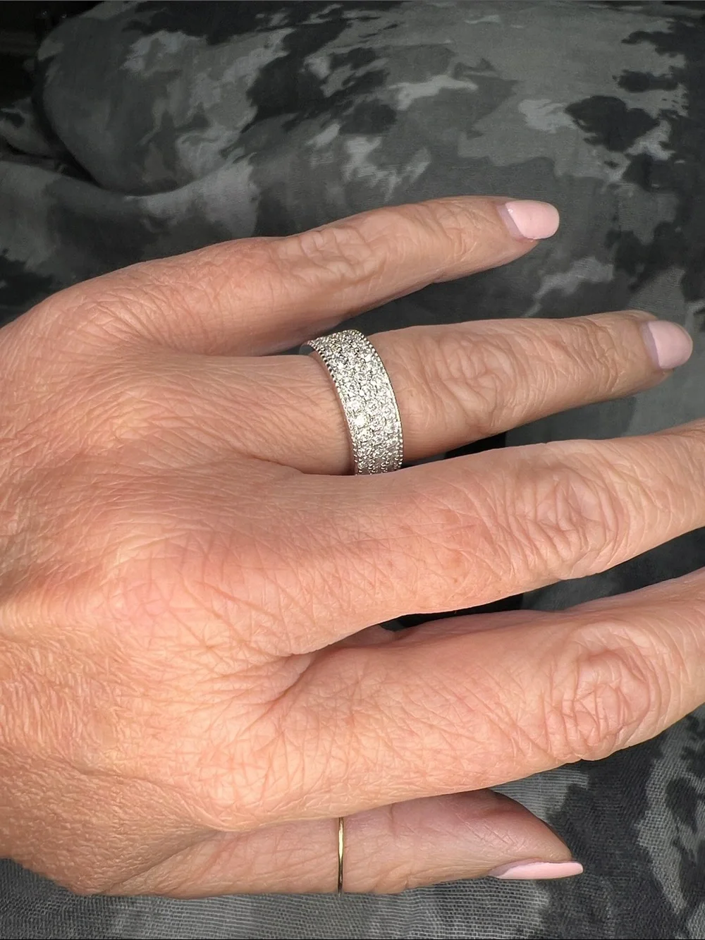 Moissanite Diamond Sterling Silver 925 Pavé Wide Band Ring